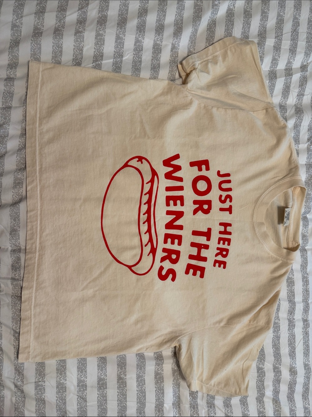 Graphic Tee - Red 'Just Here For The Wieners' on Cream